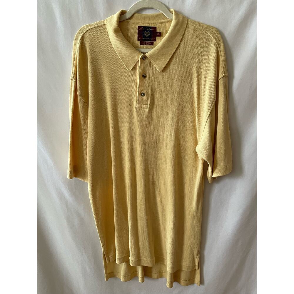 Vintage Byron Nelson Eleven Straight Yellow 100% Silk Polo Shirt Men's XL